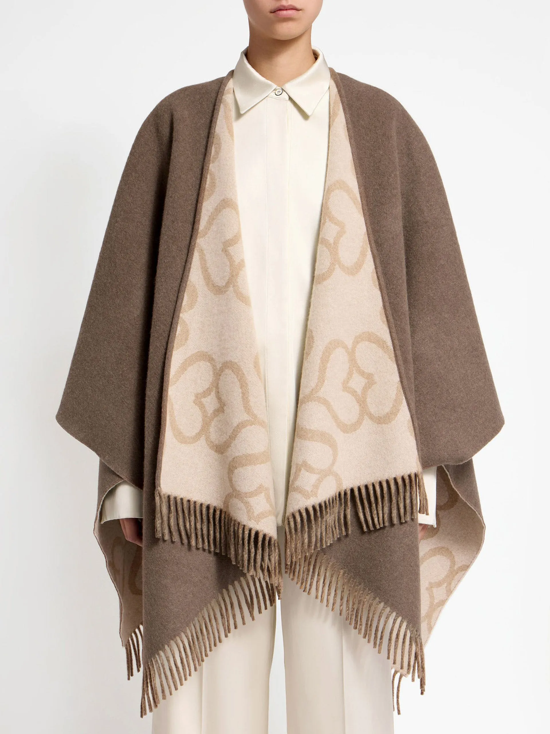 Coffee jacquard monogram reversible cape