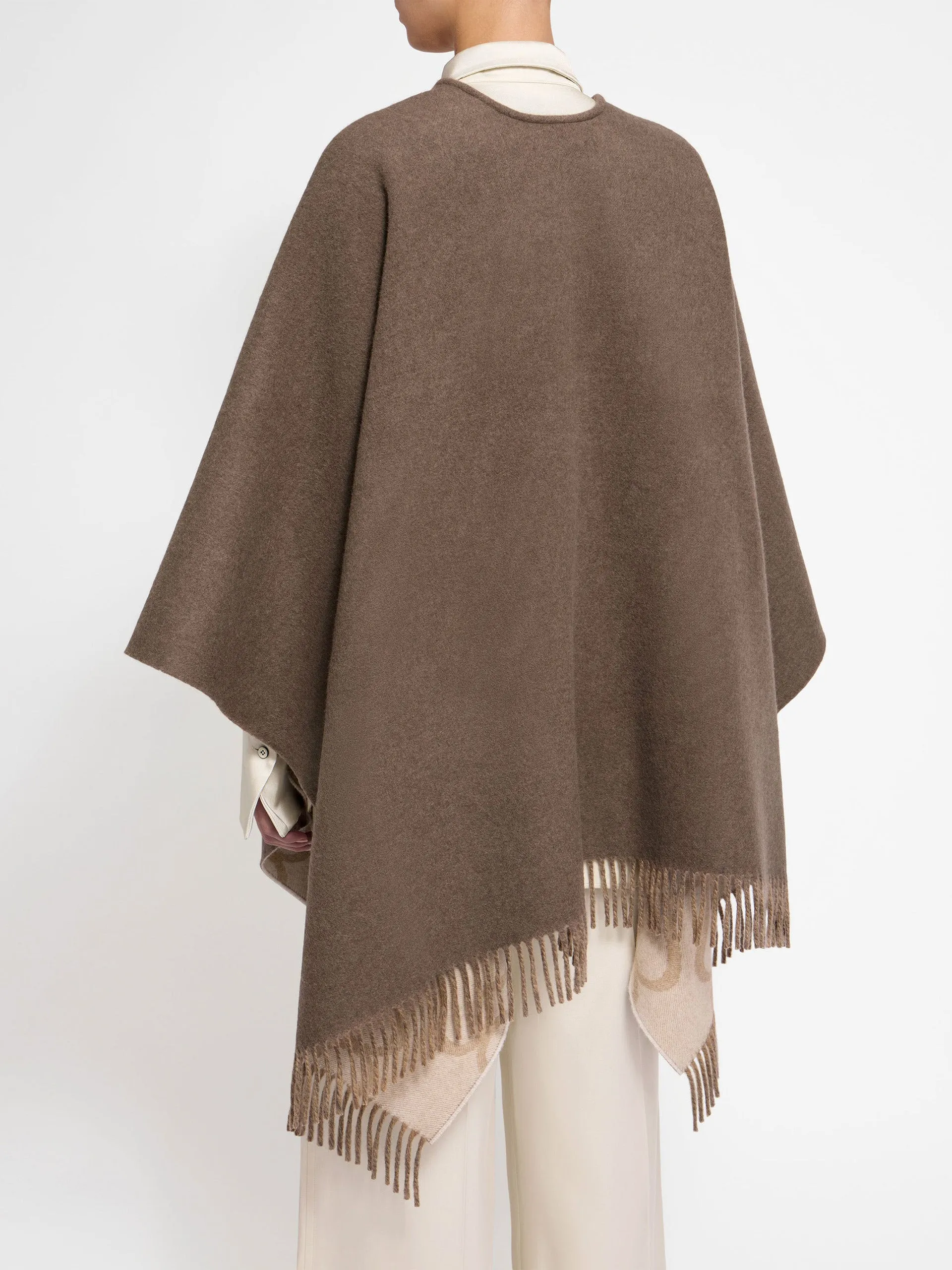 Coffee jacquard monogram reversible cape