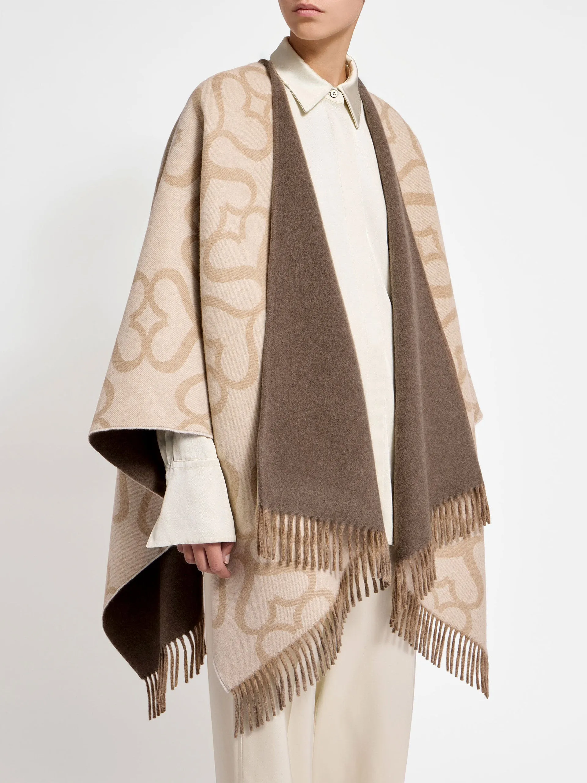 Coffee jacquard monogram reversible cape