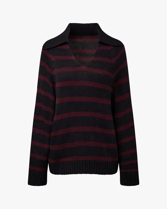 Collar V Neck Sweater Navy Merlot