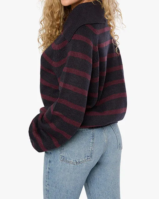 Collar V Neck Sweater Navy Merlot