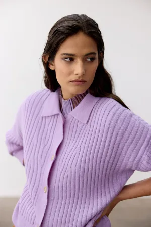 Collared Ribbed Cardigan Baby Alpaca - Lavanda