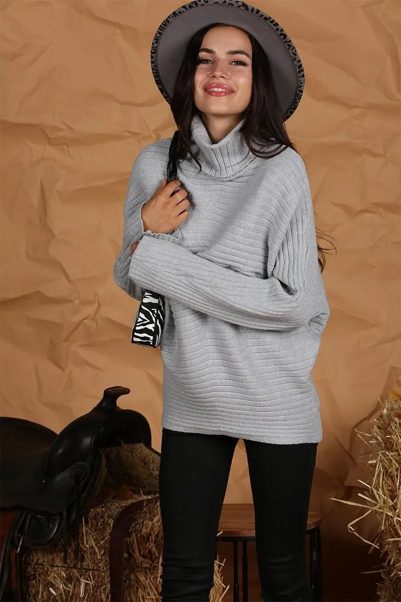 CORDUROY TURTLE NECK LOOSE SLEEVE PULLOVER