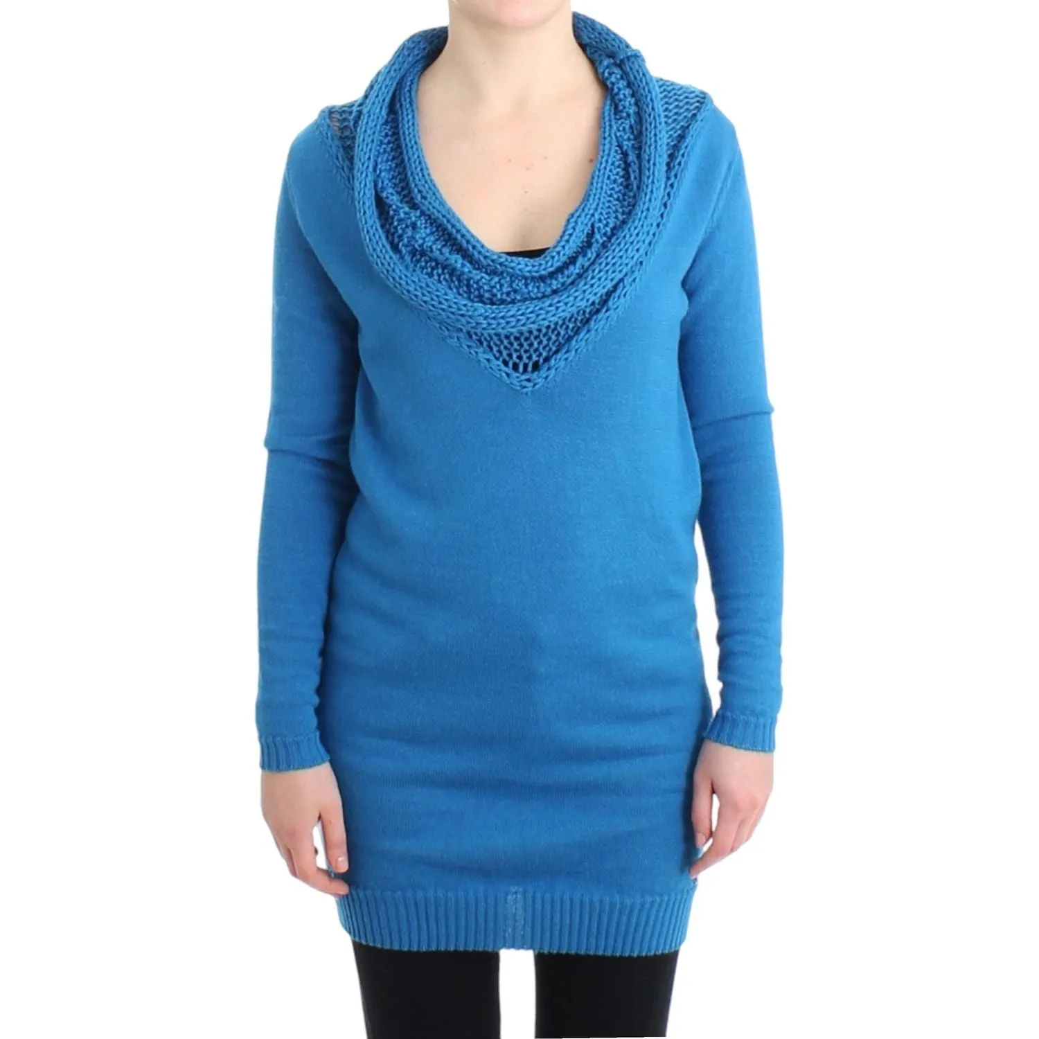 Costume National Cozy Scoop Neck Blue Knit Sweater