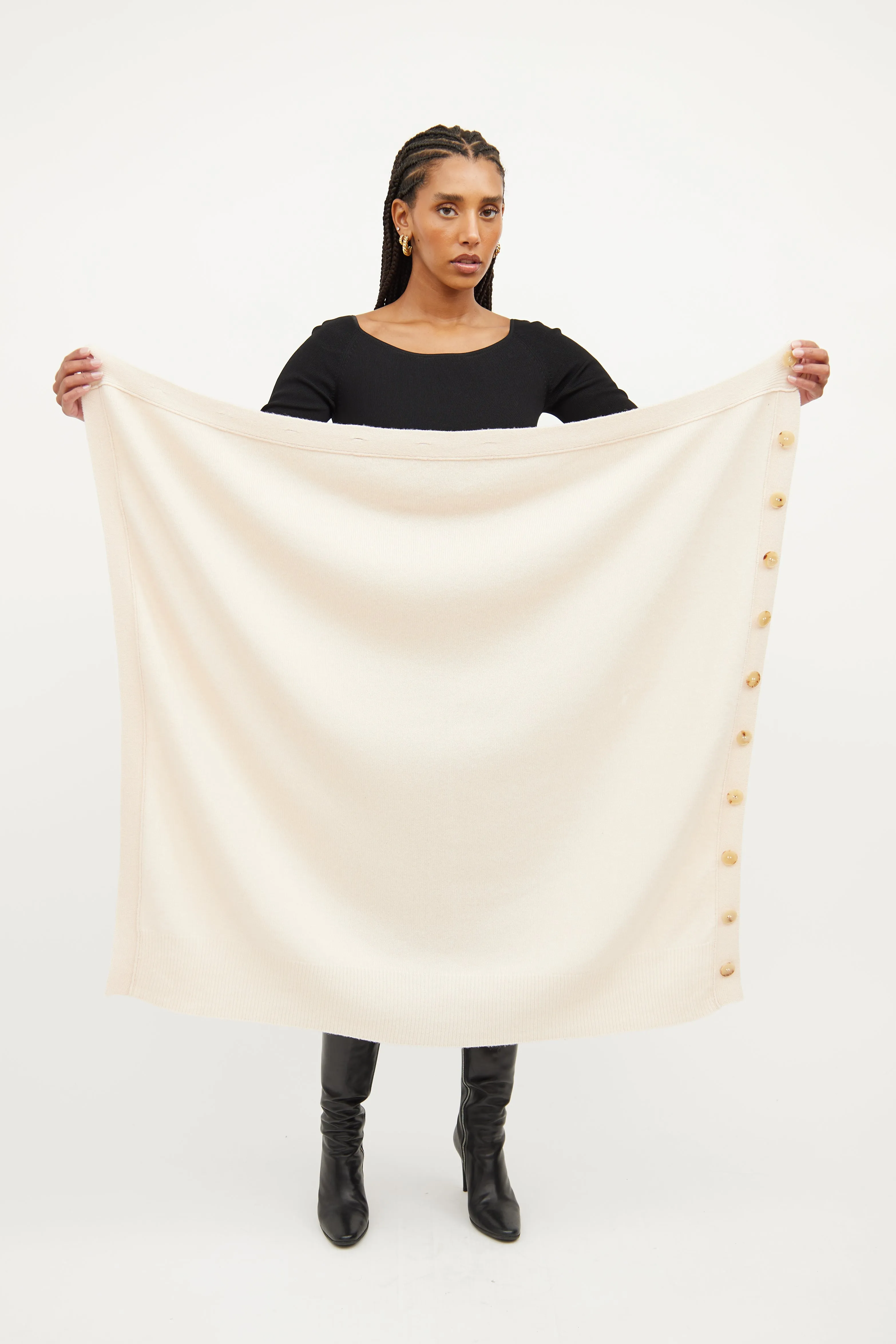 Cream Arden Wool Blend Button Shawl