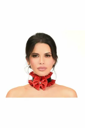 Daisy Corsets Kitten Collection Red Velvet & Faux Leather Choker