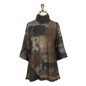 Damee Abstract Print Sweater Knit Tunic in Brown/Black - 9219