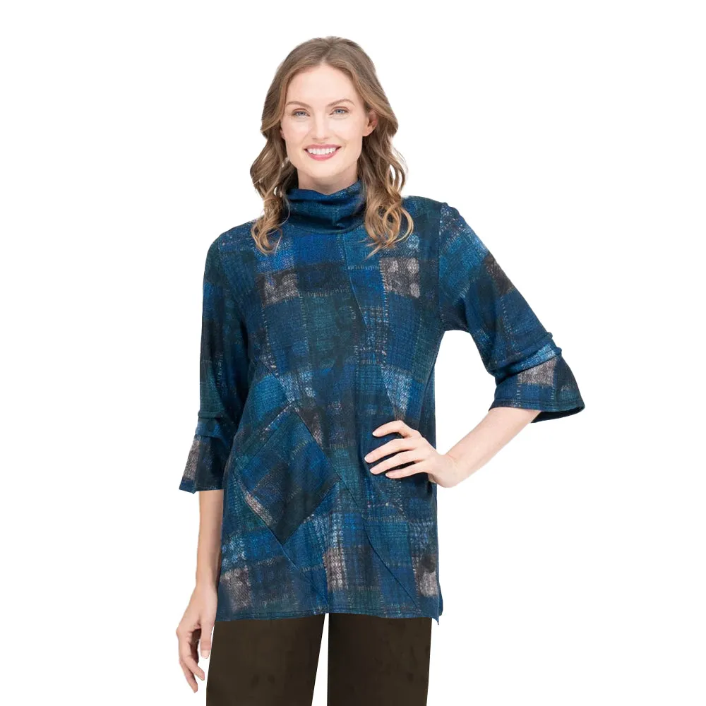 Damee Multi Plaid Sweater Knit Tunic in Blue/Beige - 9217