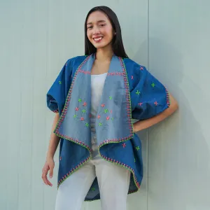 Denim Itneg Colored Embroidered Poncho