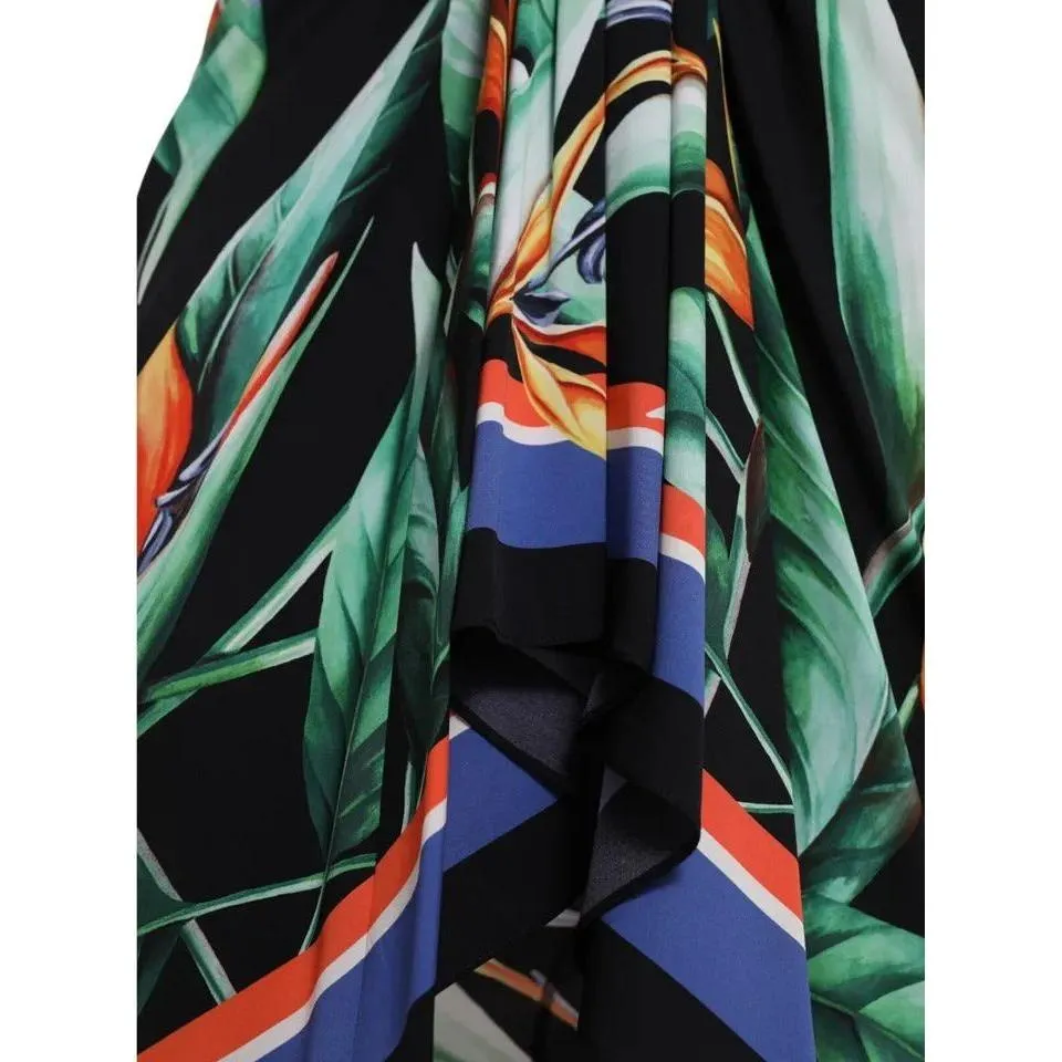 Dolce & Gabbana Black Strelitzia High Waist Wrap Midi Skirt