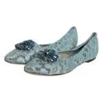 Dolce & Gabbana Blue Lace Crystal Ballet Flats Loafers Shoes