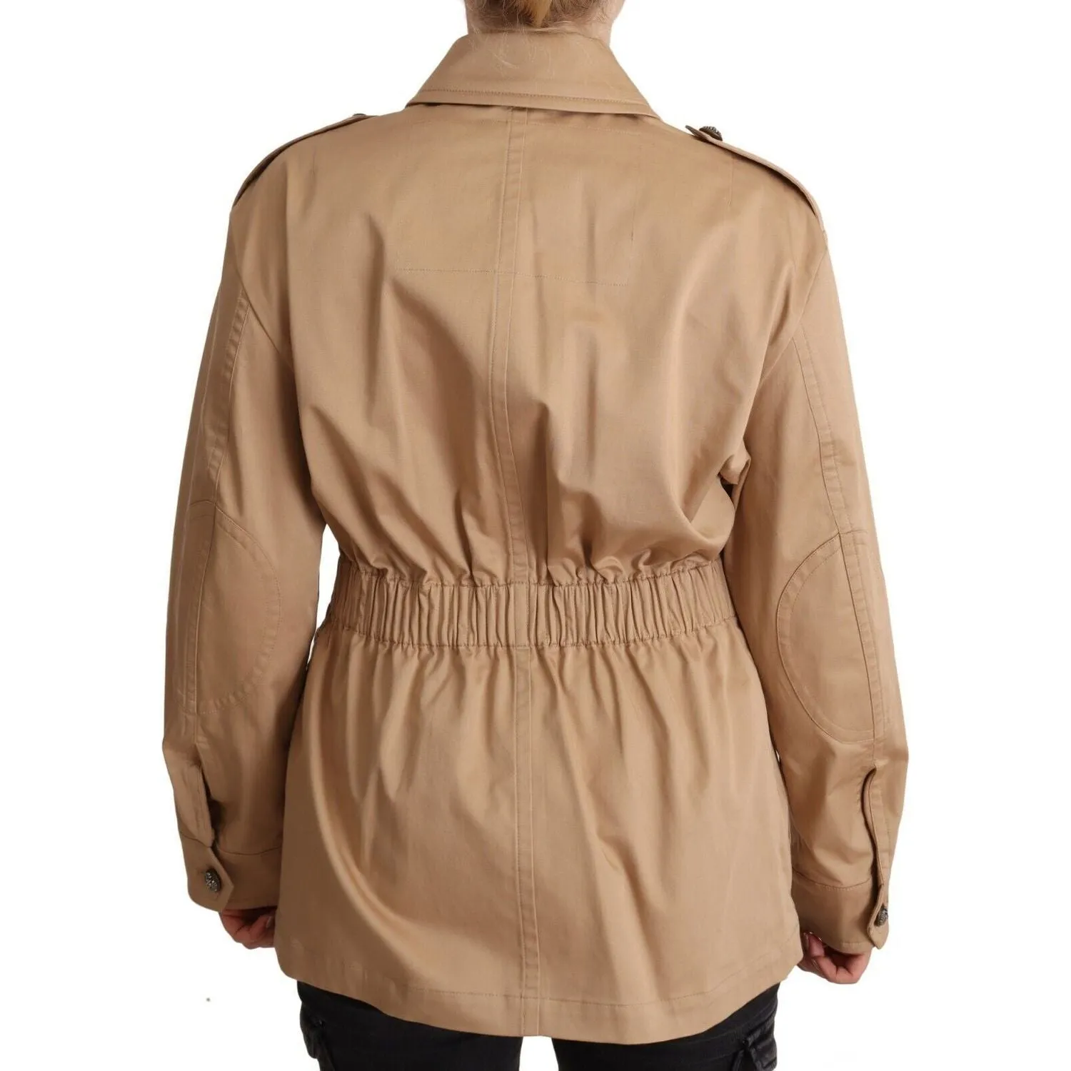 Dolce & Gabbana Chic Beige Button Down Coat with Embellishments