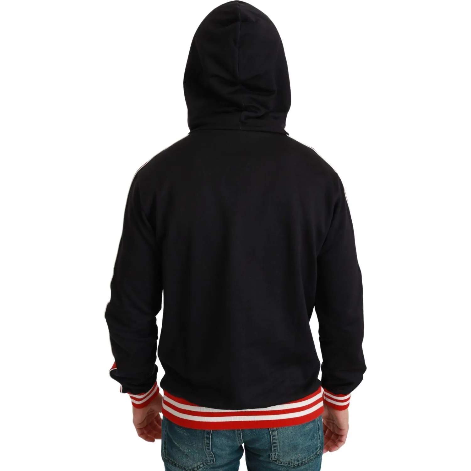 Dolce & Gabbana Elegant Black Hooded Sweater with Multicolor Motif