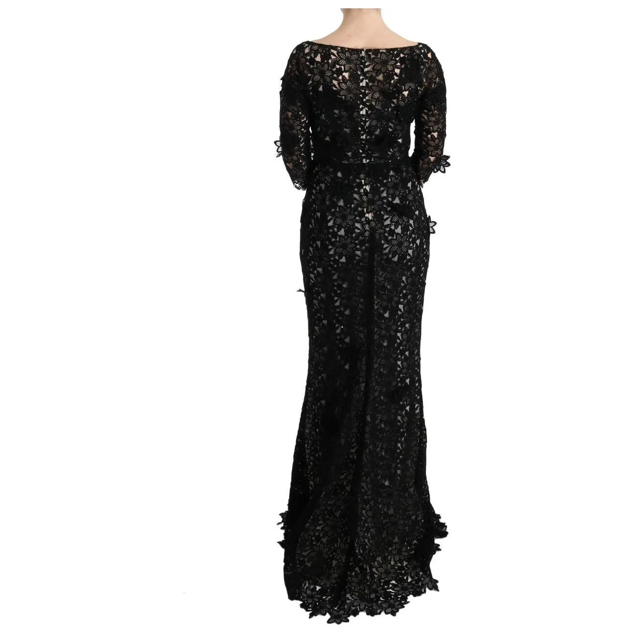 Dolce & Gabbana Elegant Black Maxi Shift Dress with Floral Applique