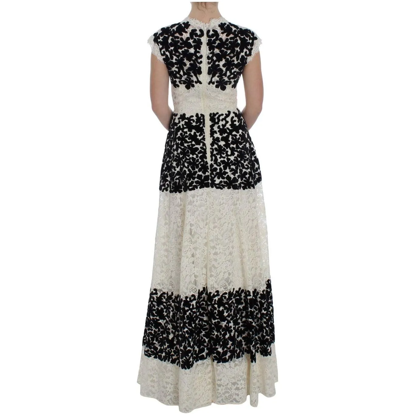 Dolce & Gabbana Elegant Floral Lace Cap Sleeve Maxi Dress