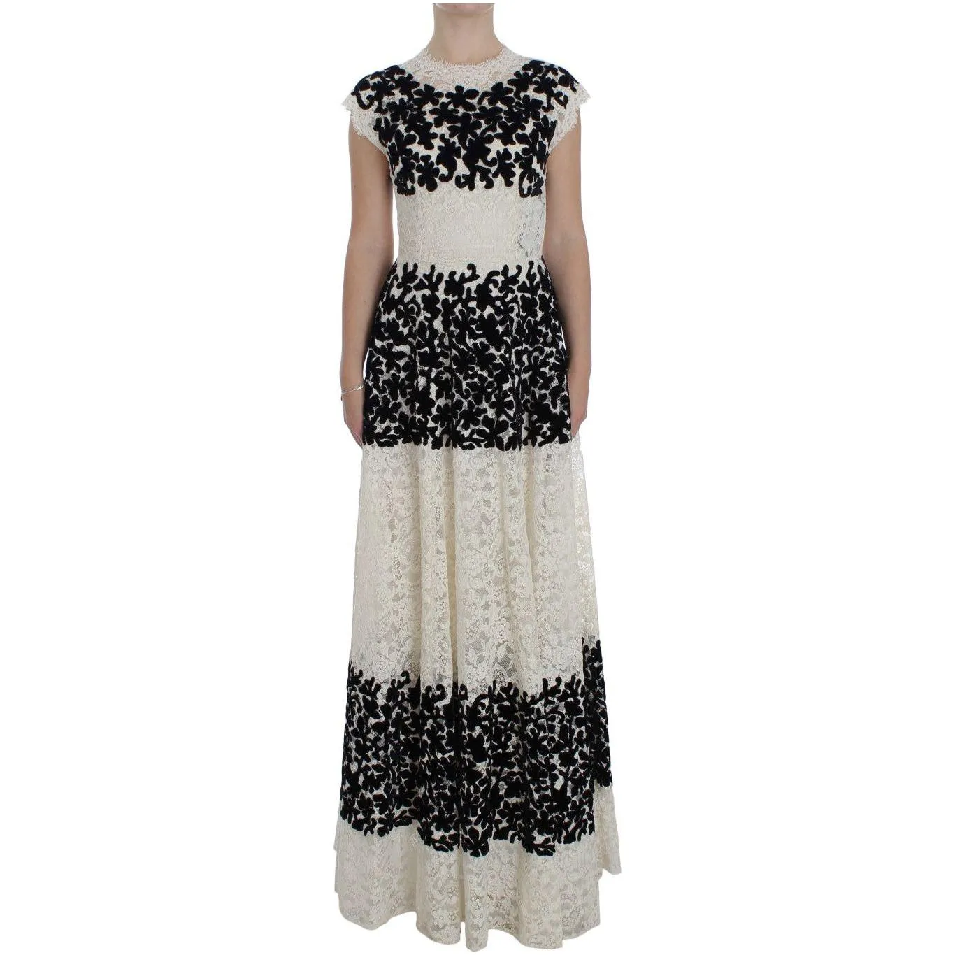 Dolce & Gabbana Elegant Floral Lace Cap Sleeve Maxi Dress