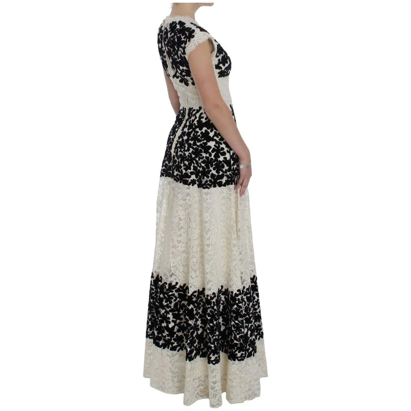 Dolce & Gabbana Elegant Floral Lace Cap Sleeve Maxi Dress