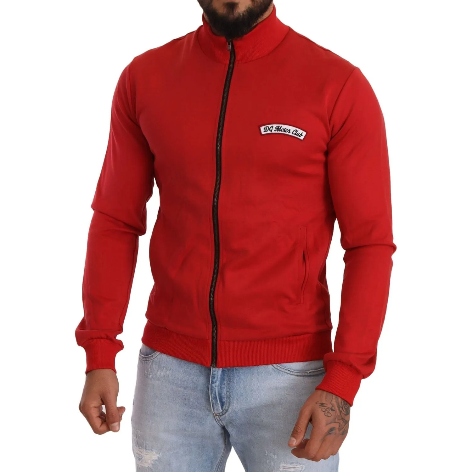 Dolce & Gabbana Elegant Red Full Zip Sweater with DG Motor Club Motif