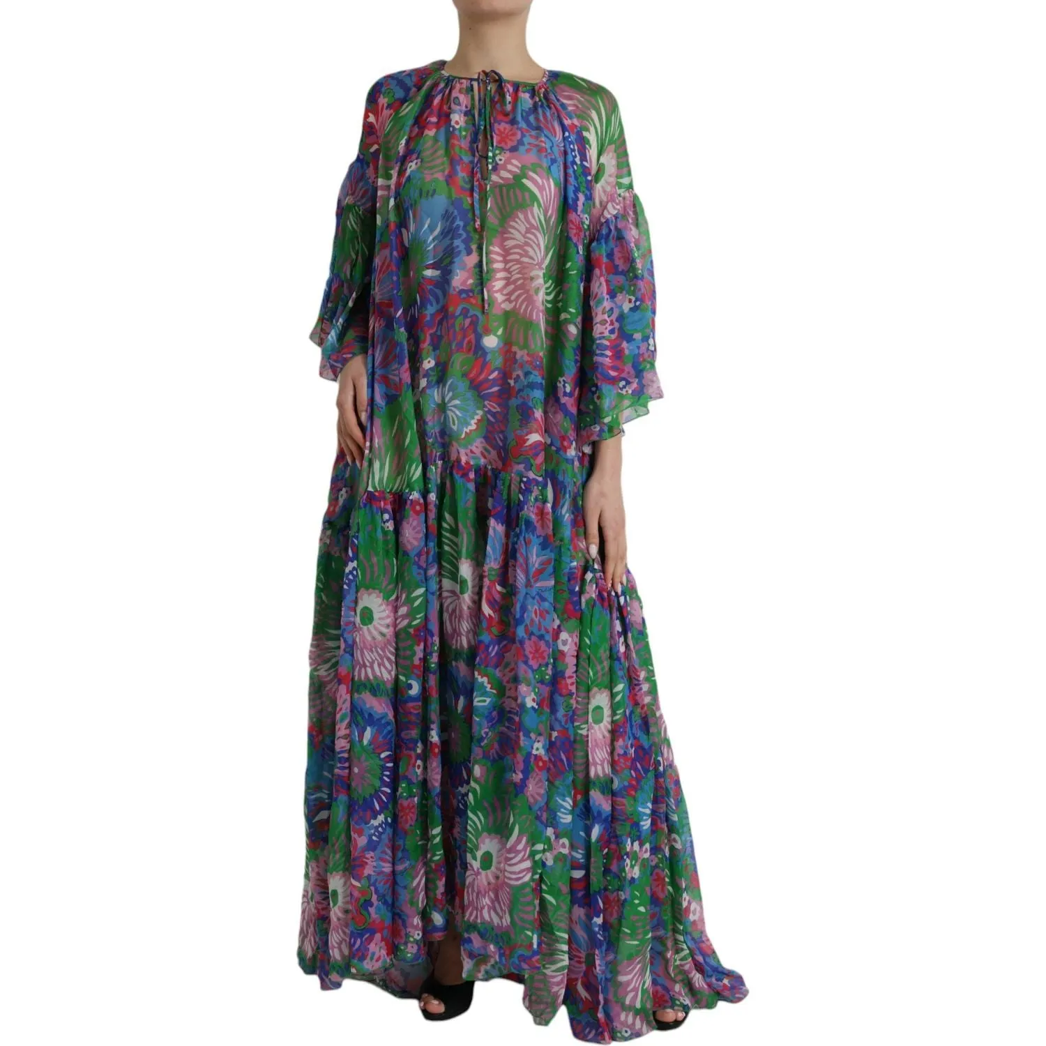 Dolce & Gabbana Multicolor Floral Silk Kaftan Maxi Dress