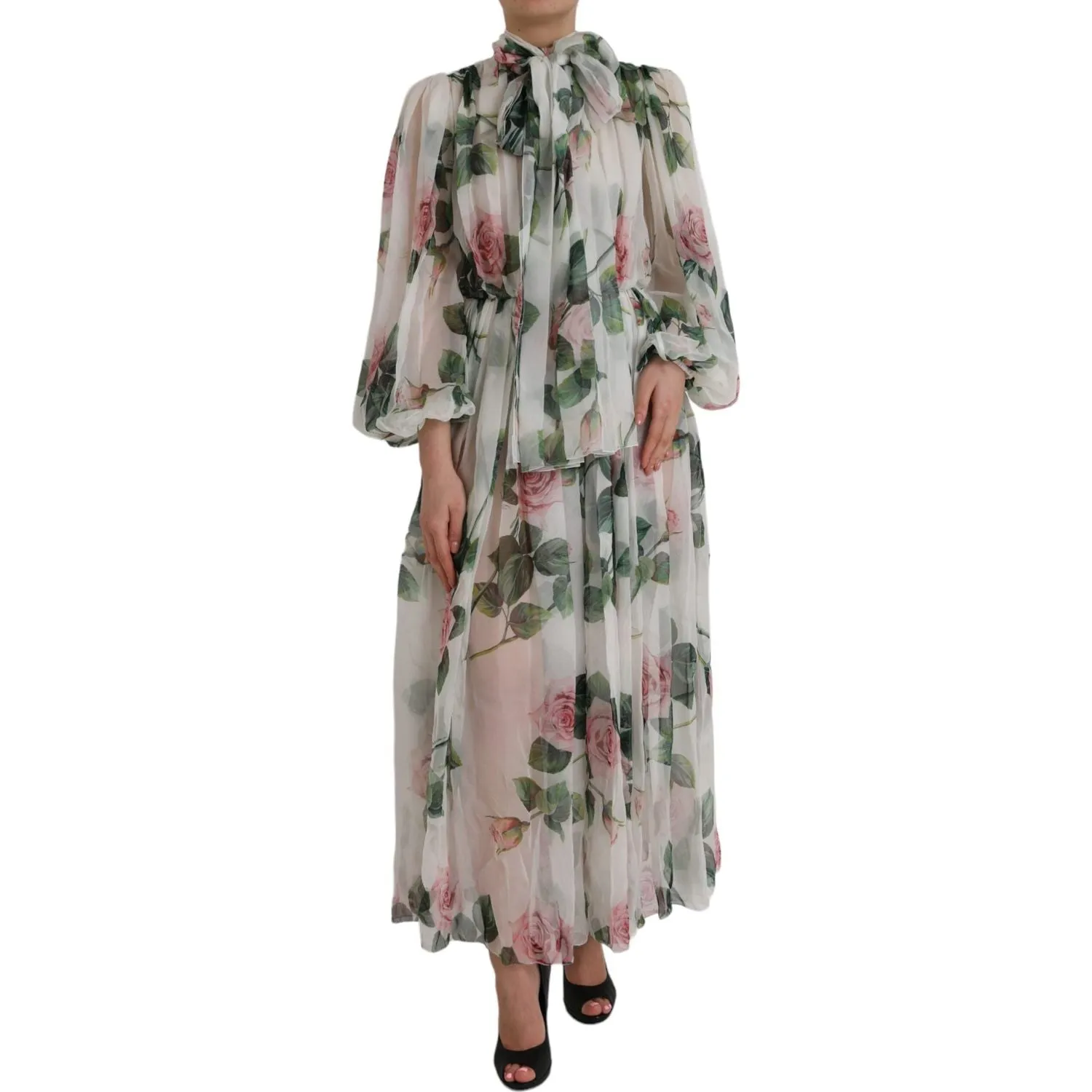 Dolce & Gabbana White Silk Floral Print Long Maxi Dress