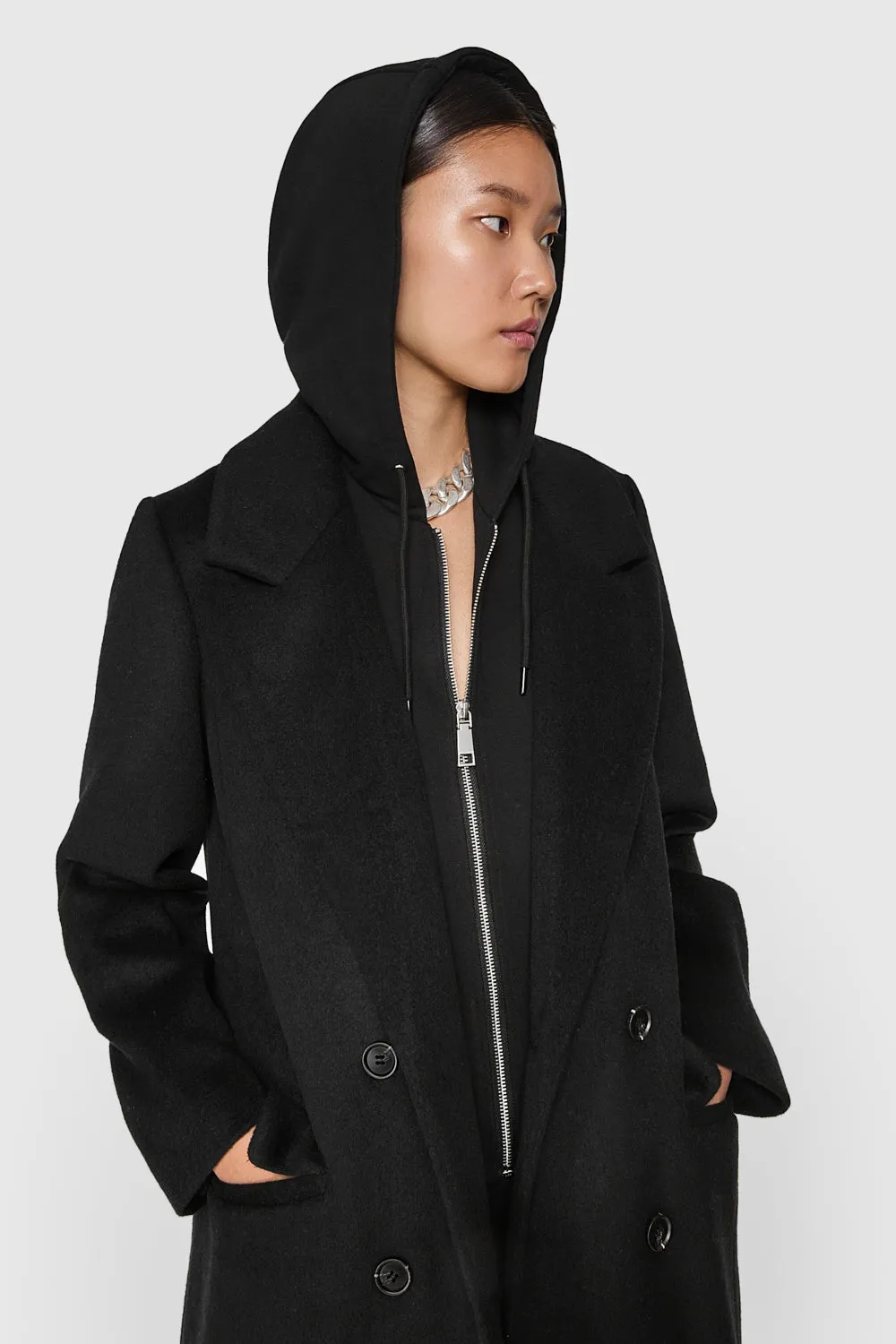 Double Breasted Coat With Hoodie Bib