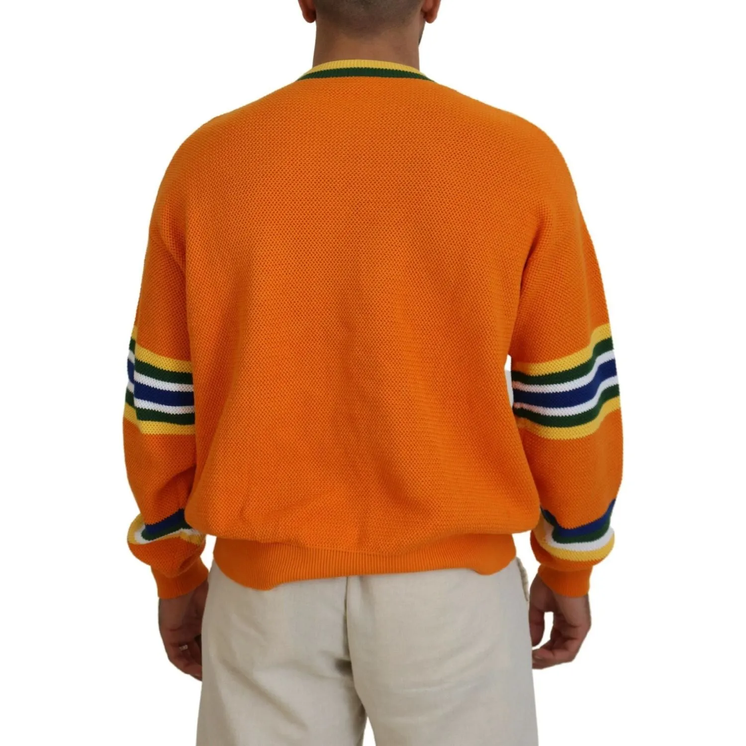 Dsquared² Orange Printed Long Sleeves Men Pullover Sweater