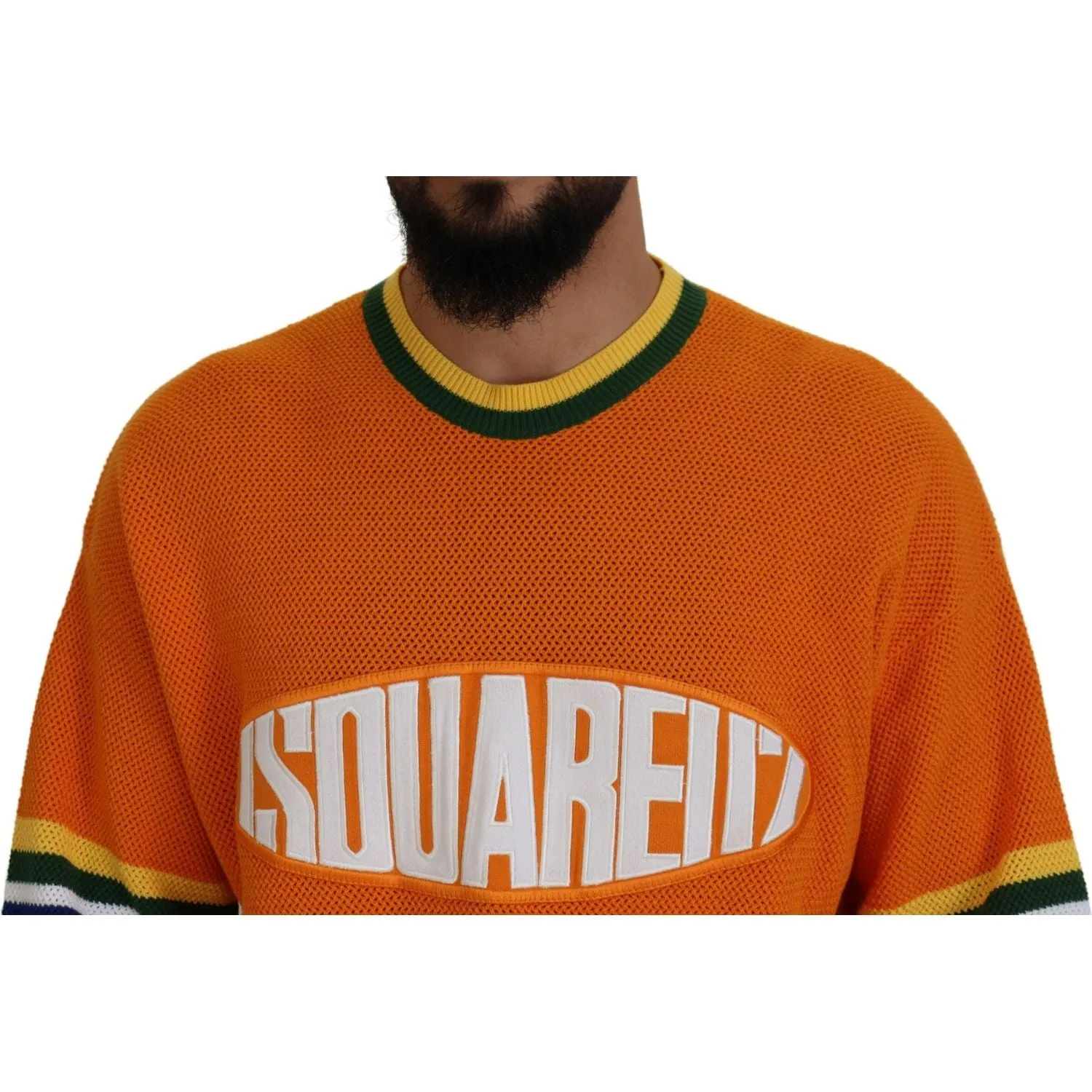 Dsquared² Orange Printed Long Sleeves Men Pullover Sweater