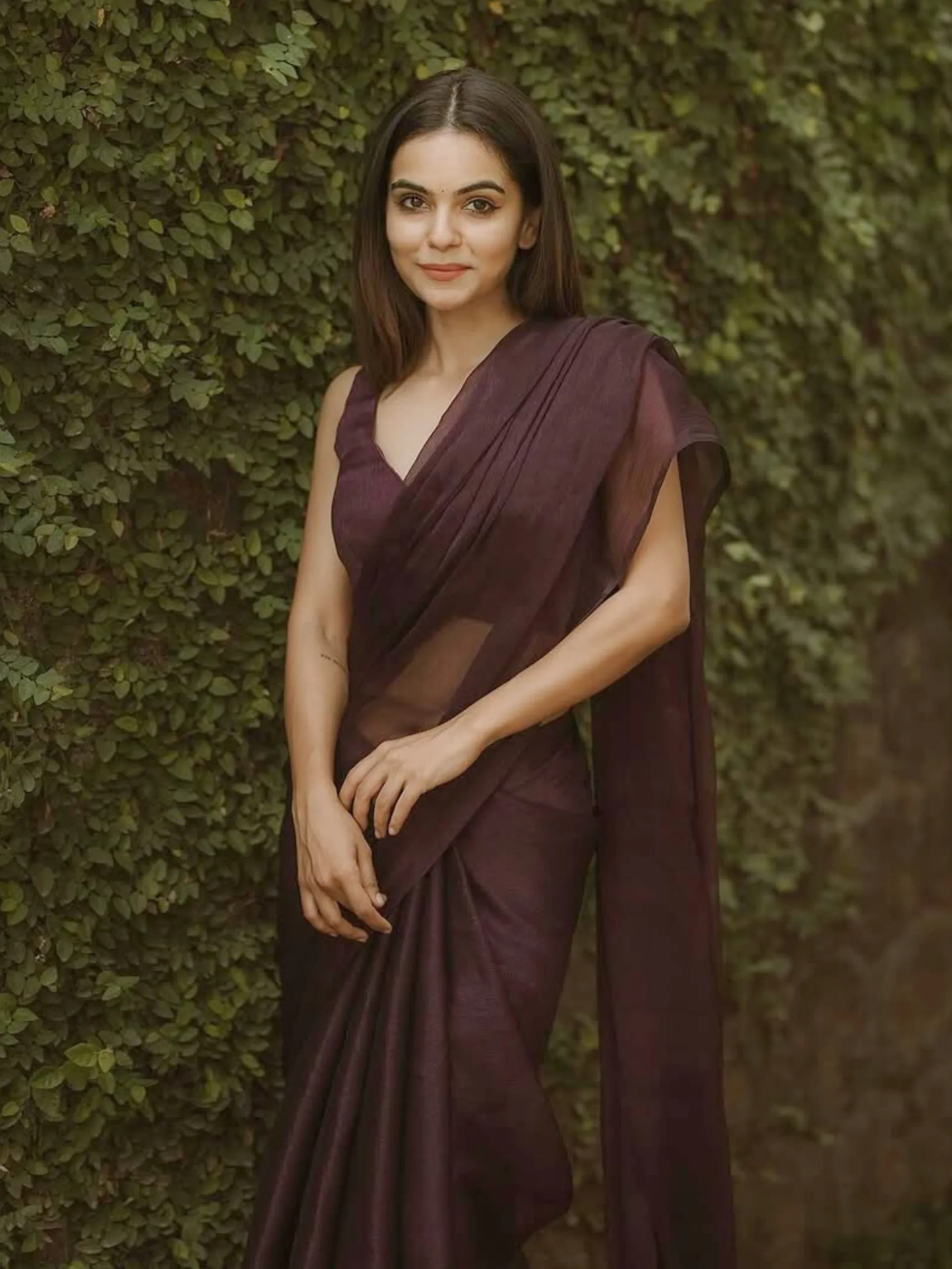 Dual Shade Wine Shimmer Chiffon Saree