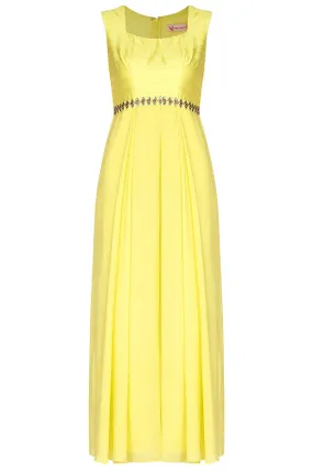 Embroidered Yellow Jumpsuit With Attached Drape