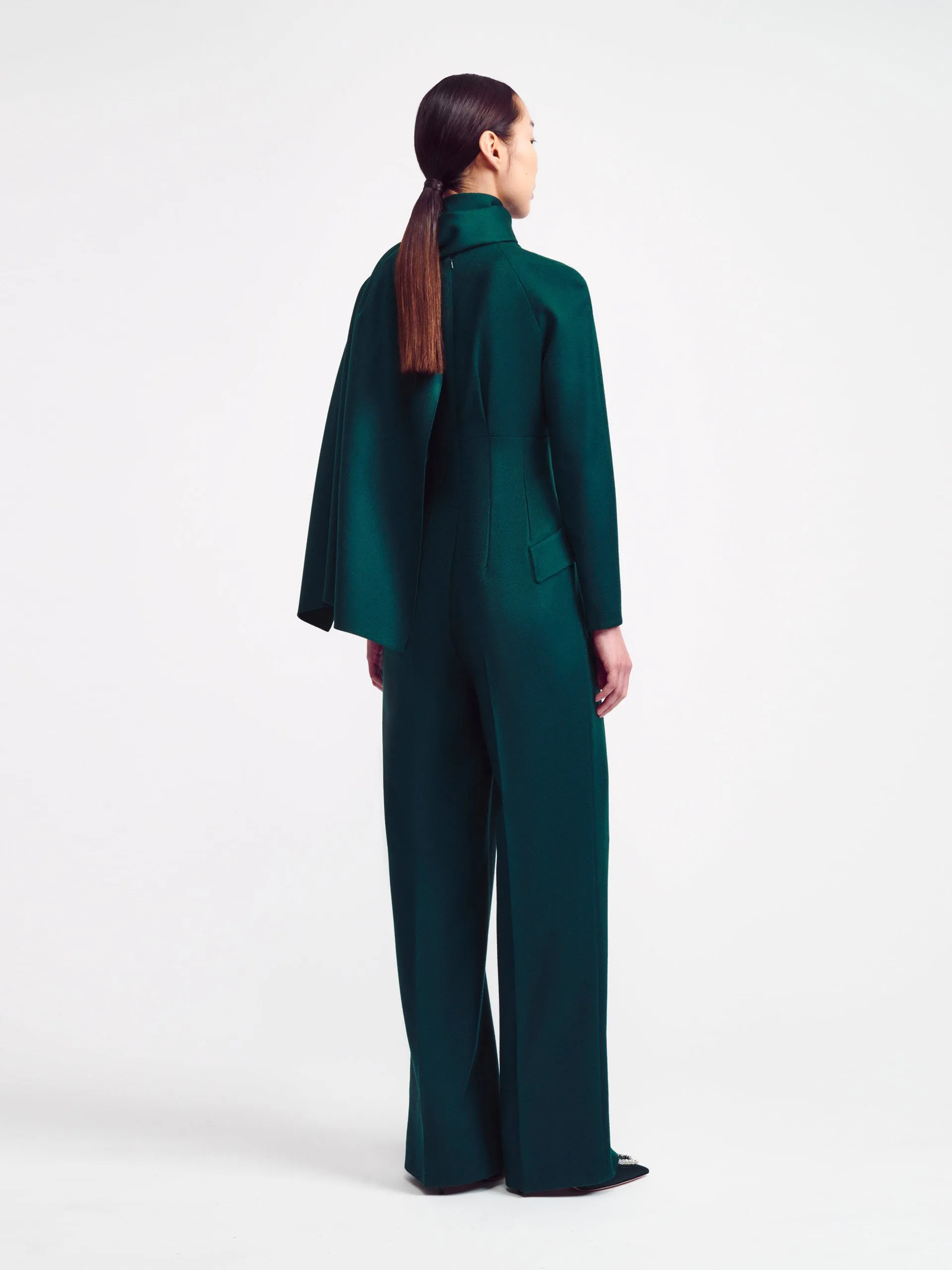 Emerald green cape detail Ksora jumpsuit