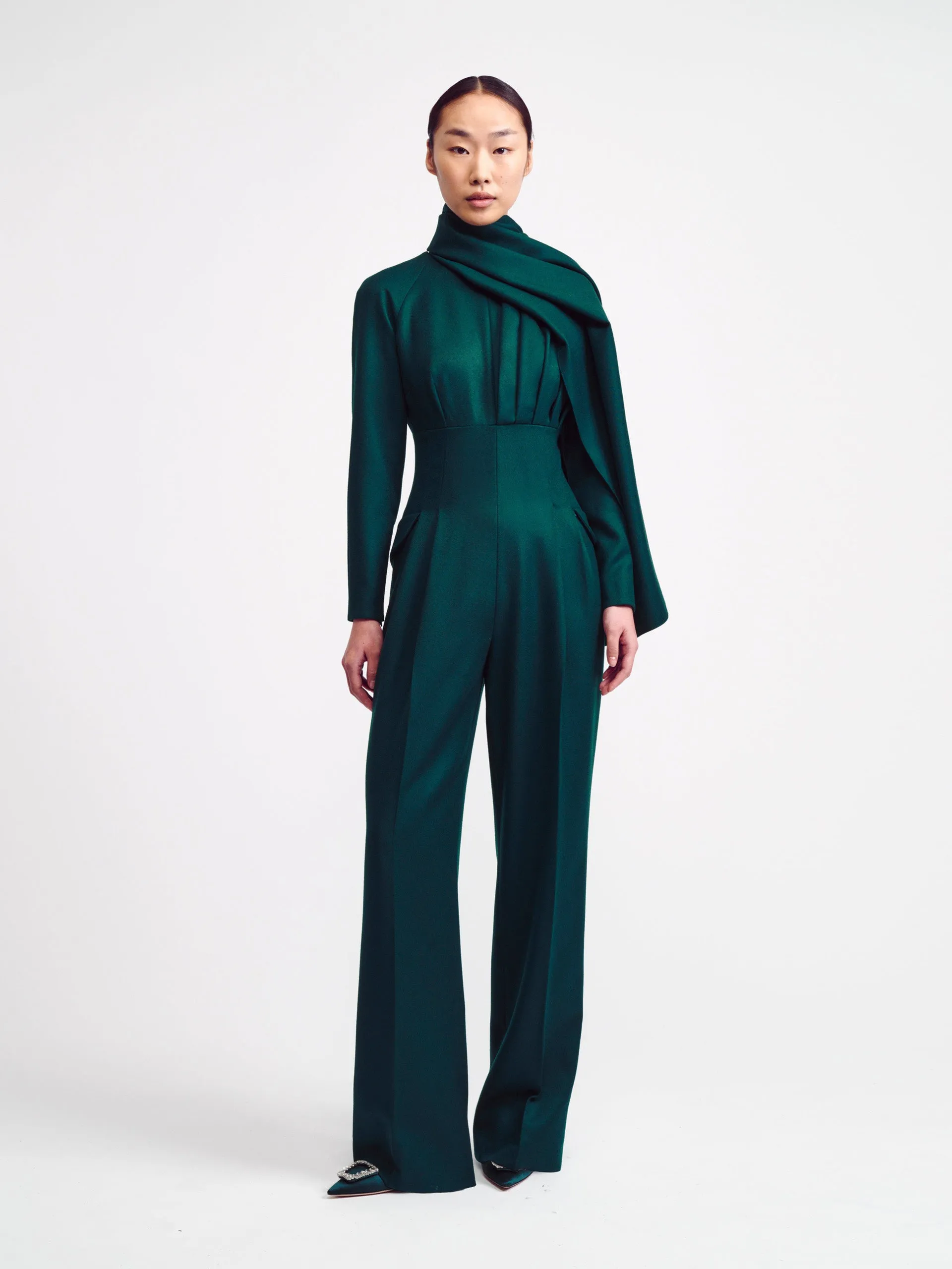 Emerald green cape detail Ksora jumpsuit