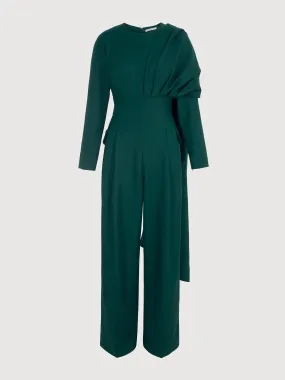 Emerald green cape detail Ksora jumpsuit