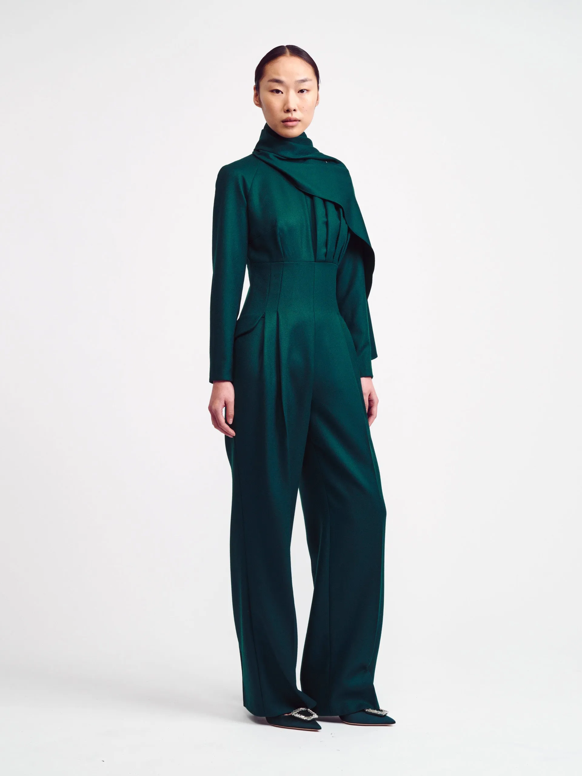 Emerald green cape detail Ksora jumpsuit