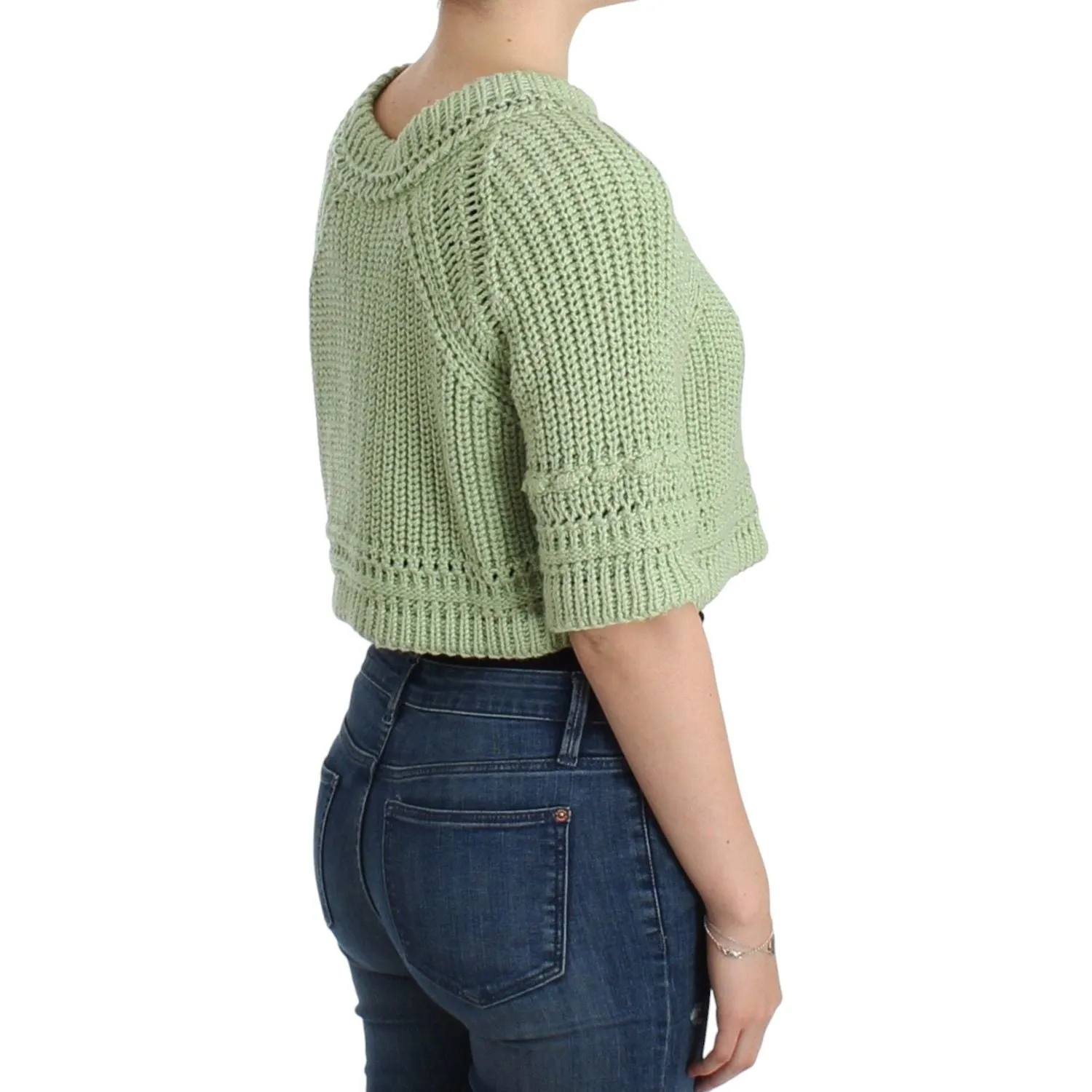 Ermanno Scervino Chic Green Cropped Cotton Sweater