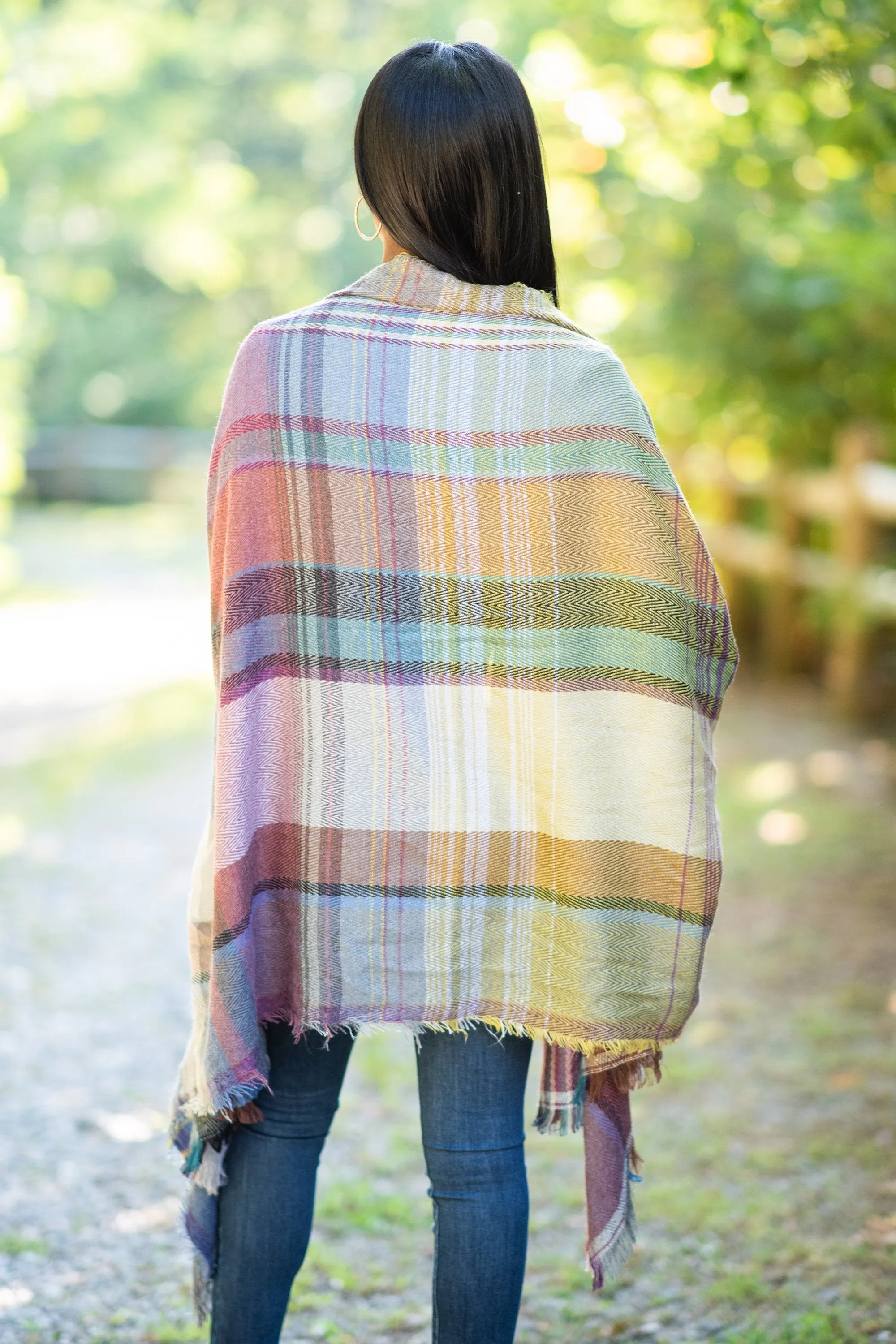 Fall Fun Plum Purple Plaid Open Poncho