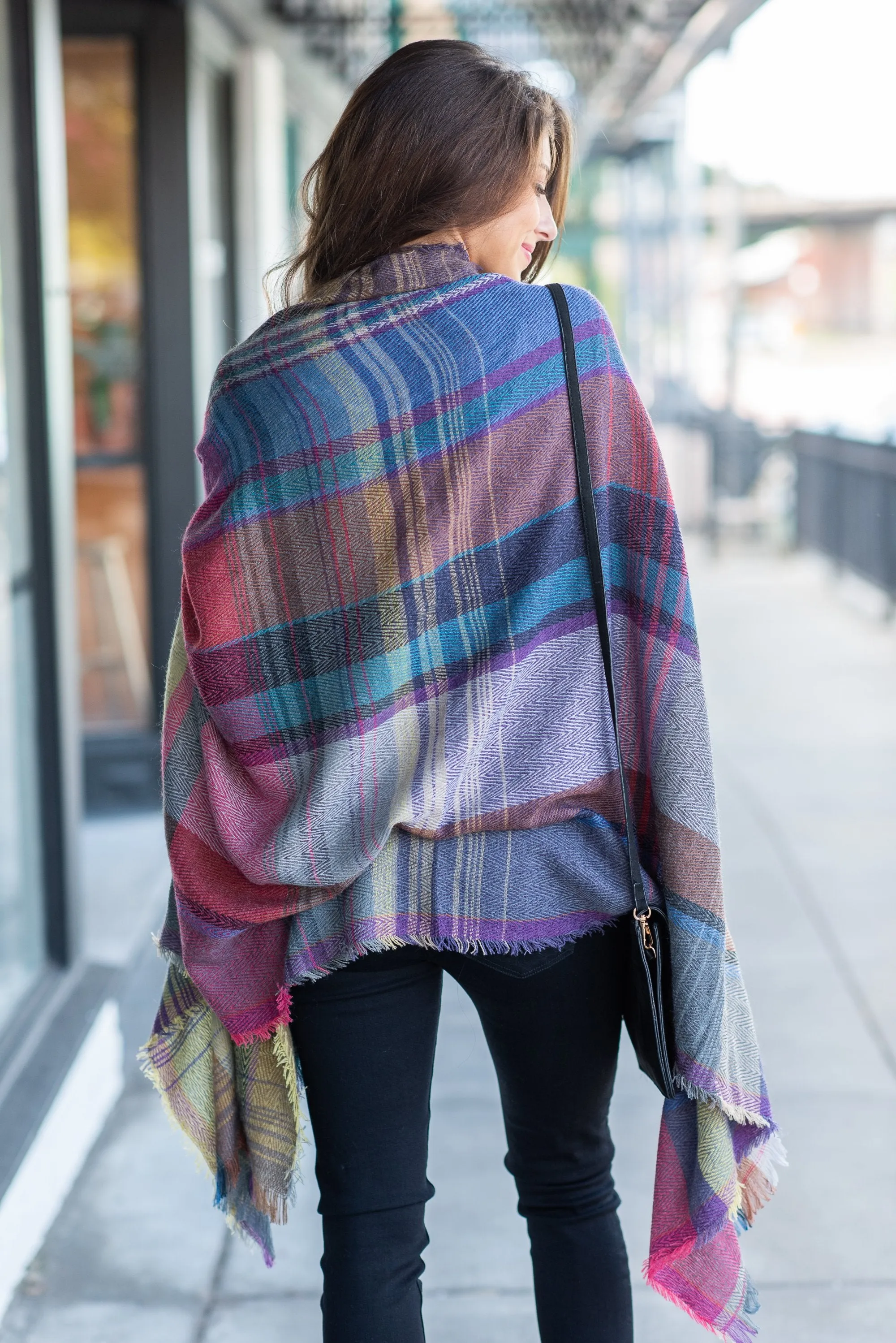 Fall Fun Plum Purple Plaid Open Poncho