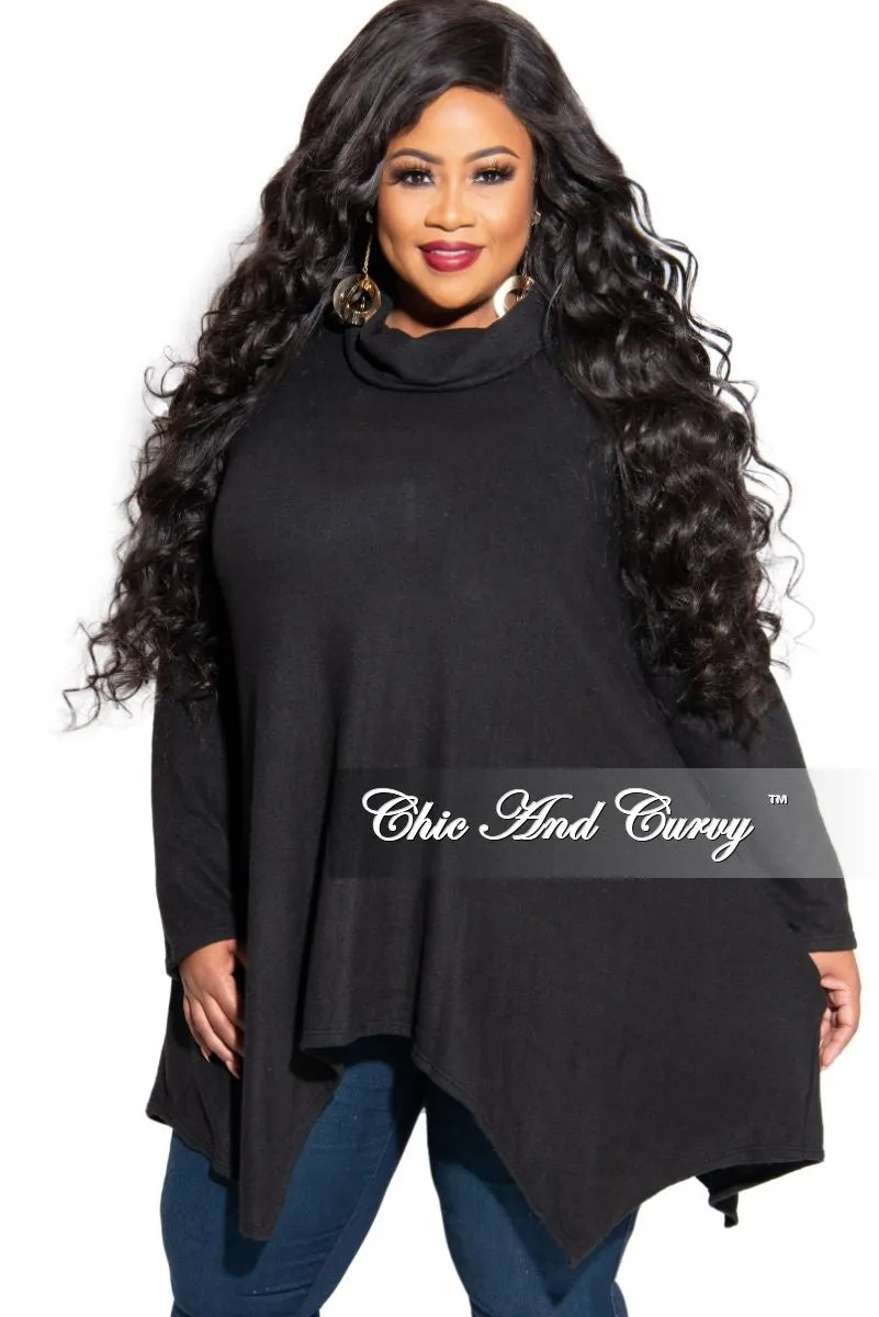 Final Sale Plus Size Cozy Turtleneck High-Low Pocket Tunic Top in Black