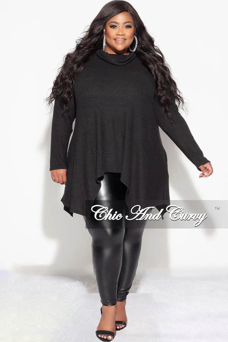 Final Sale Plus Size Cozy Turtleneck High-Low Pocket Tunic Top in Black