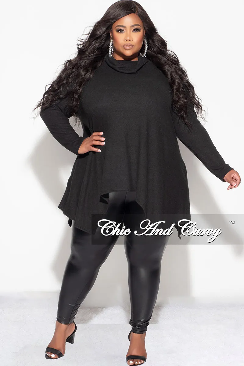 Final Sale Plus Size Cozy Turtleneck High-Low Pocket Tunic Top in Black