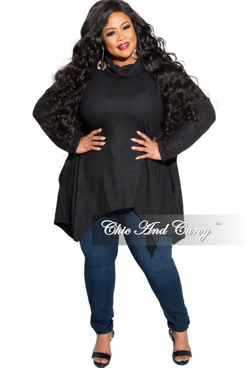 Final Sale Plus Size Cozy Turtleneck High-Low Pocket Tunic Top in Black