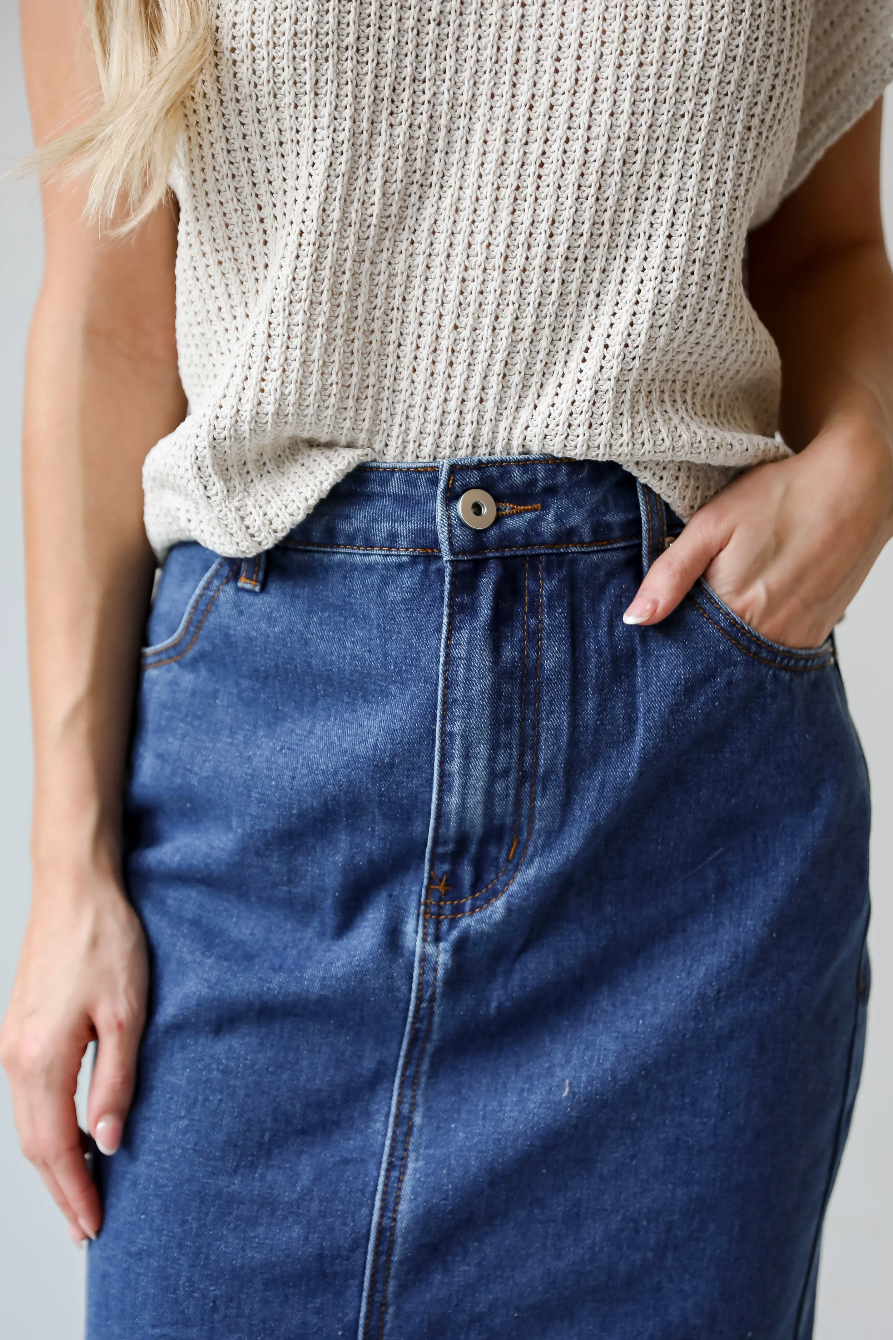 FINAL SALE - Uniquely Trendsetting Denim Midi Skirt