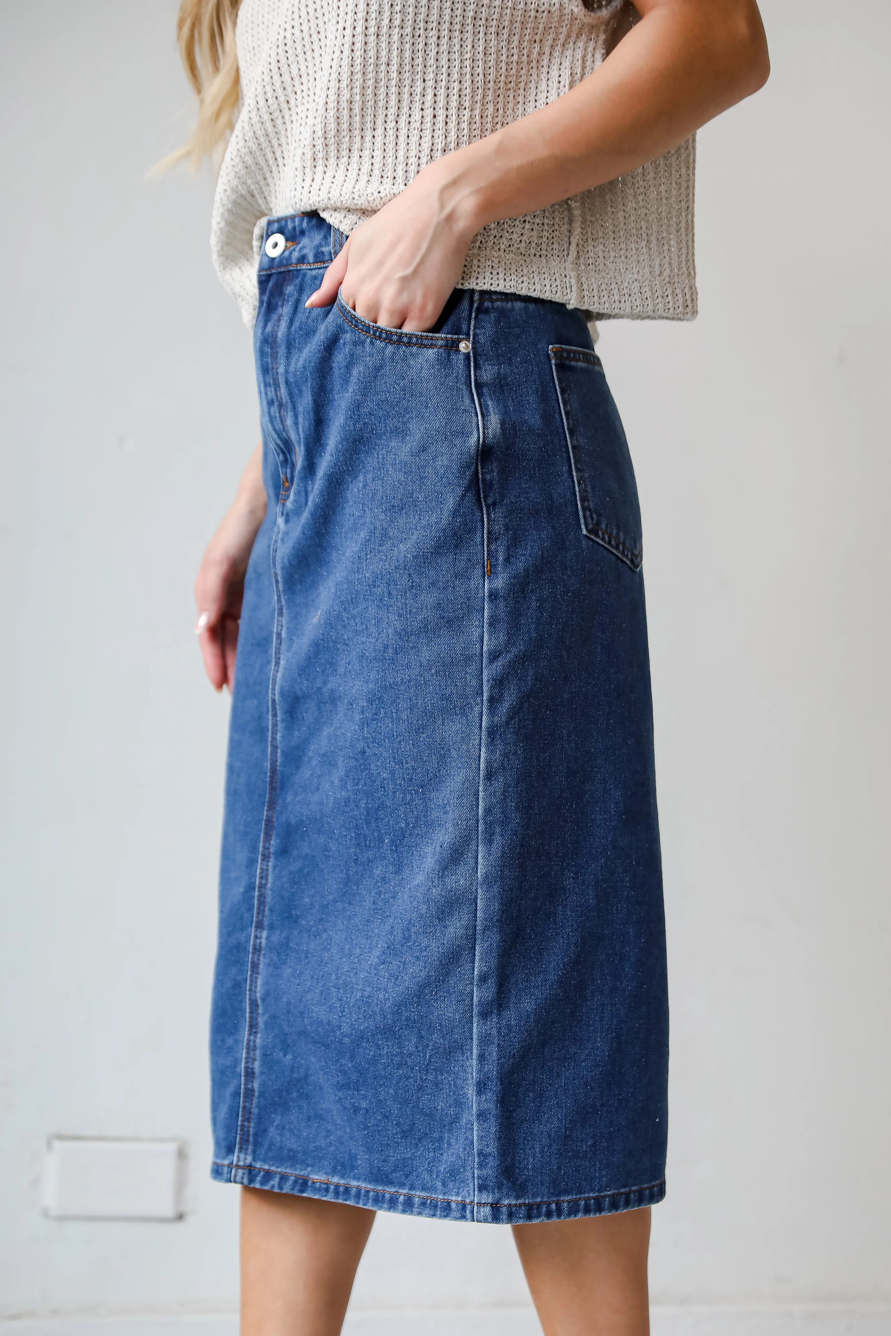 FINAL SALE - Uniquely Trendsetting Denim Midi Skirt