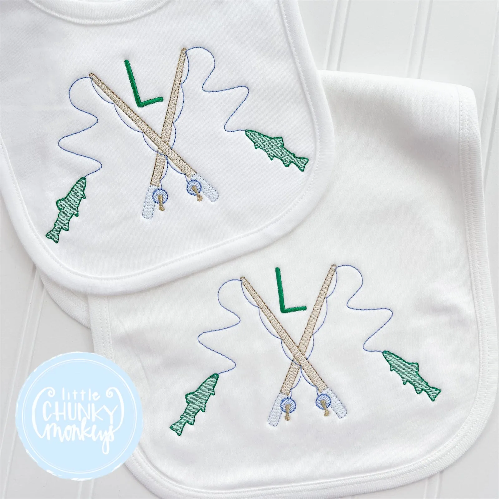 Fishing Pole Initial Bib or Burp Cloth