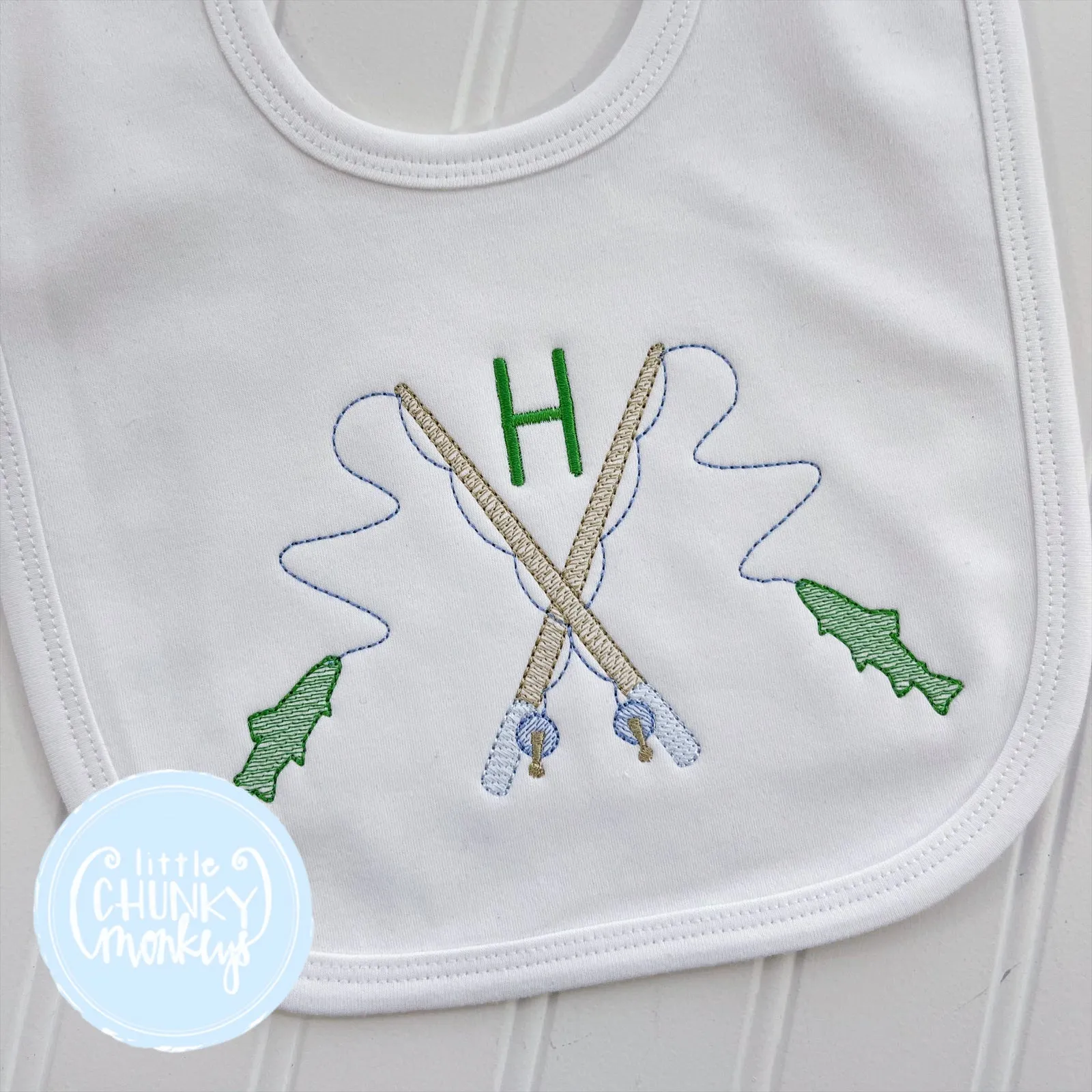 Fishing Pole Initial Bib or Burp Cloth