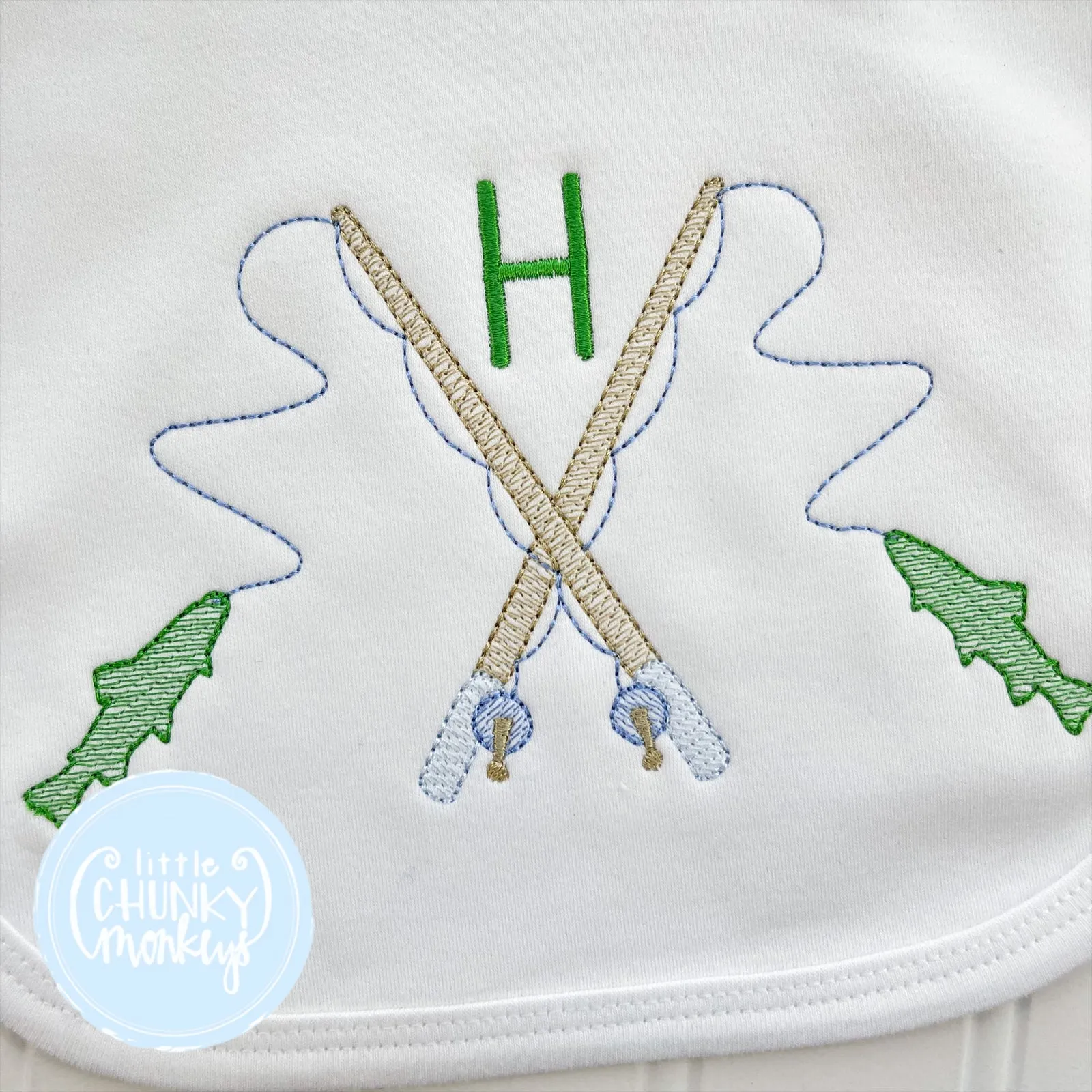 Fishing Pole Initial Bib or Burp Cloth