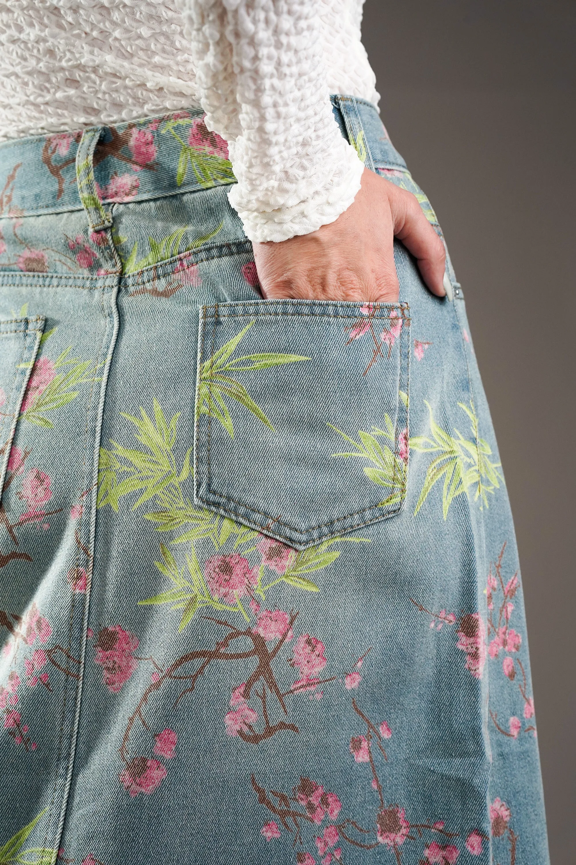 Floral Denim Skirt