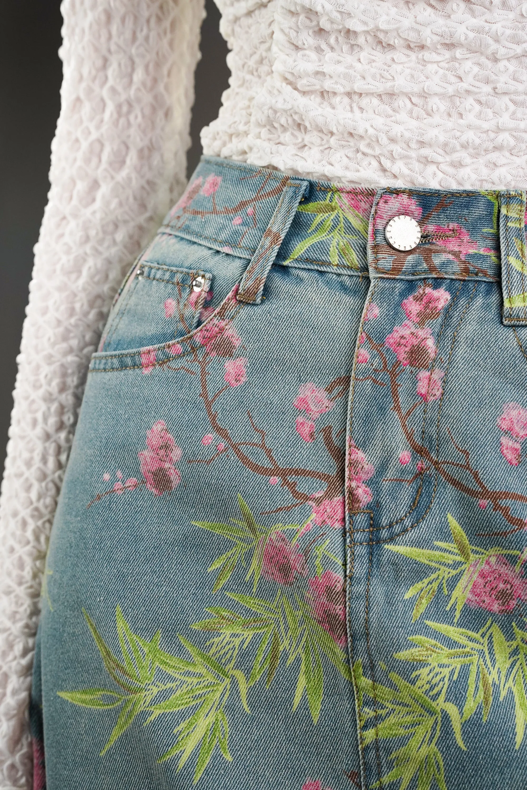 Floral Denim Skirt