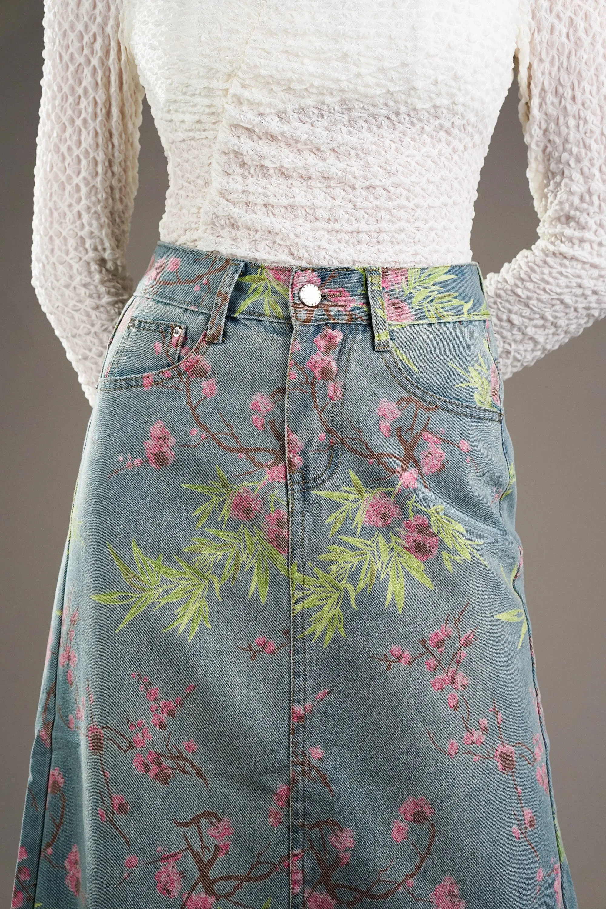 Floral Denim Skirt