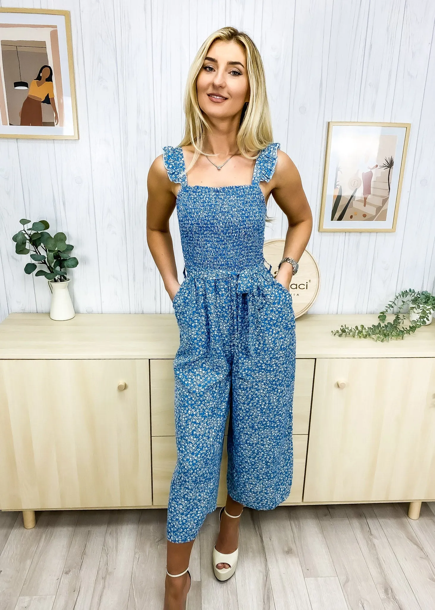 Floral Print Culottes Jumpsuit