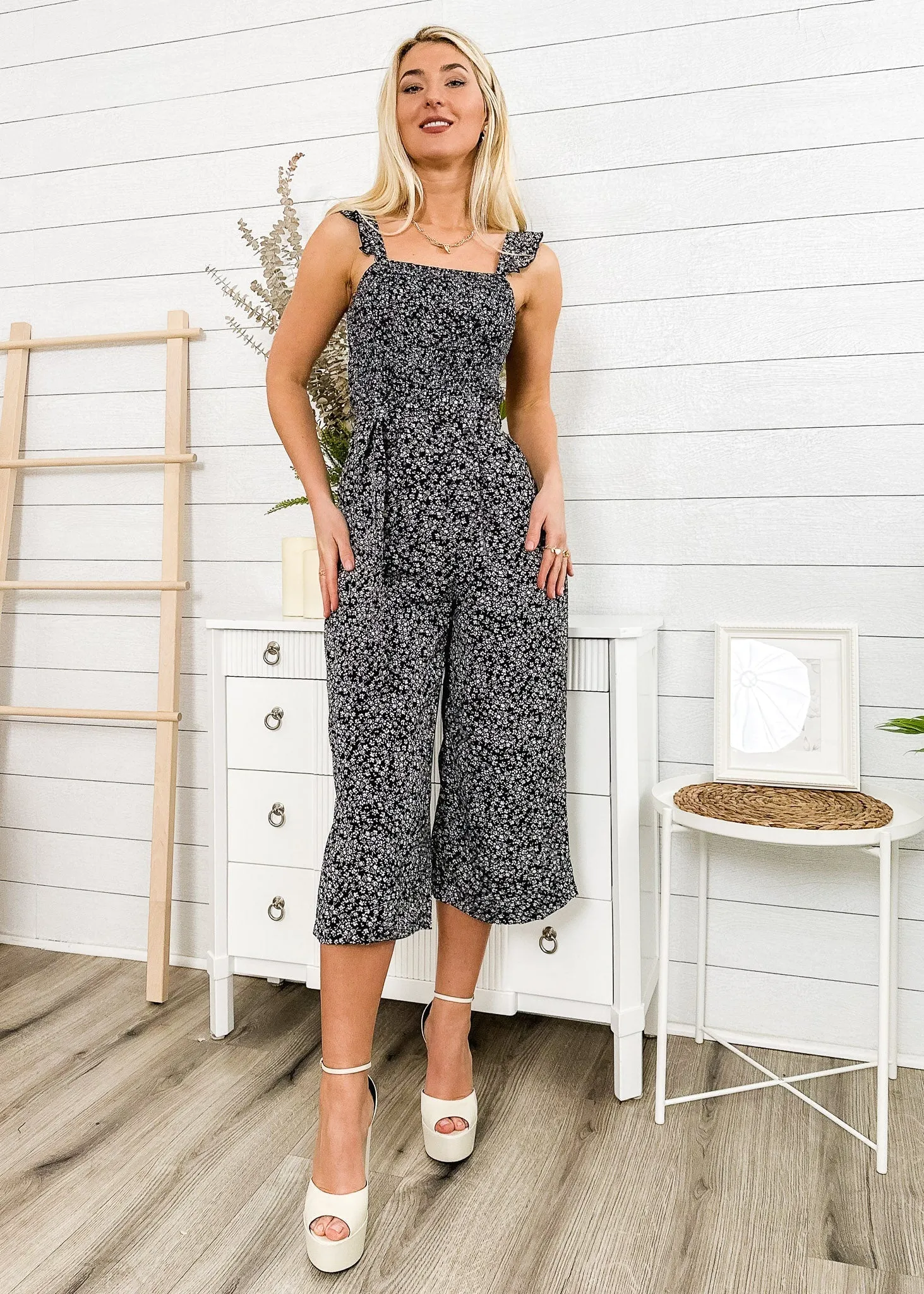 Floral Print Culottes Jumpsuit